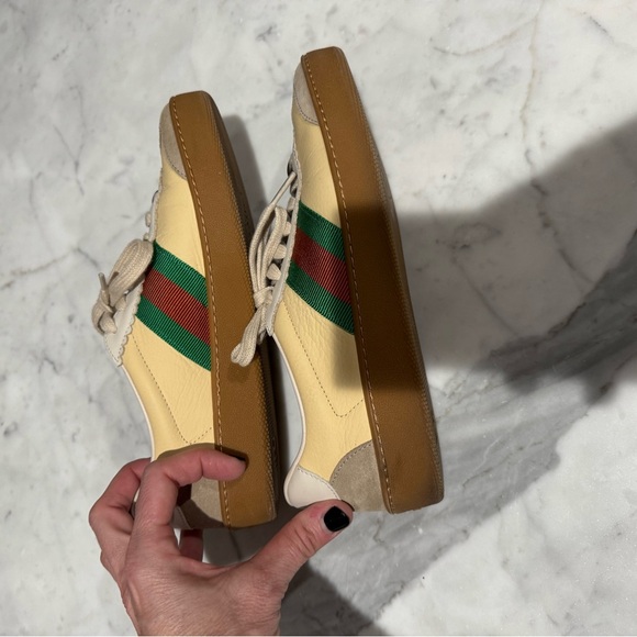 Authentic Women’s Gucci G74 Web Low Sneakers in Oatmeal - Picture 7 of 16